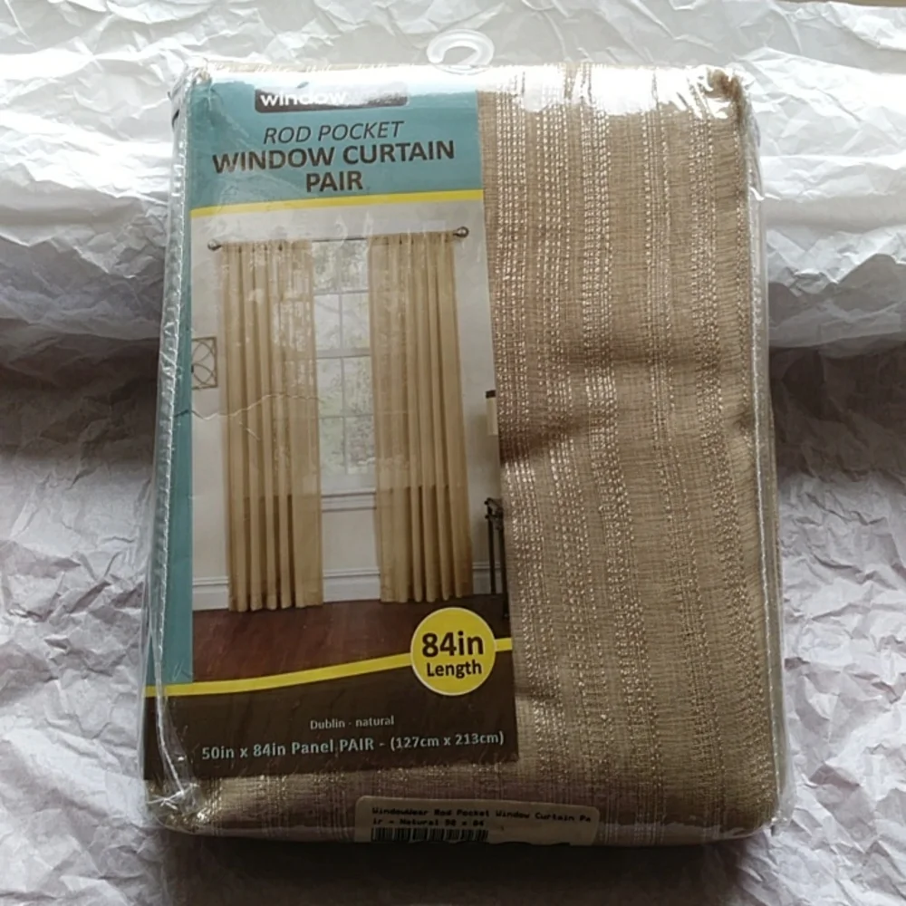 Semi-sheer Rod Pocket Window Curtains PAIR NEW